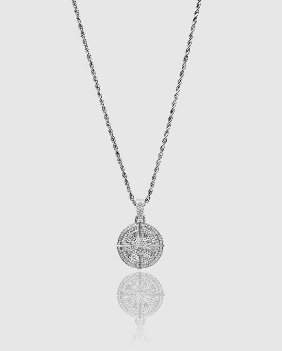 Iced Happy & Sad Pendant - White Gold - Cernucci